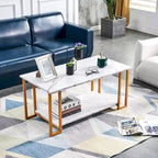 Table basse rectangulaire en fer de 39,37 L avec plateau en MDF, salle à manger, café, restaurant, plateau blanc, pieds dorés