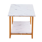 Table basse rectangulaire en fer de 39,37 L avec plateau en MDF, salle à manger, café, restaurant, plateau blanc, pieds dorés