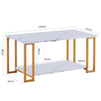 Table basse rectangulaire en fer de 39,37 L avec plateau en MDF, salle à manger, café, restaurant, plateau blanc, pieds dorés