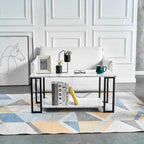 Table basse rectangulaire en fer de 39,37 L avec plateau en MDF, salle à manger, café, restaurant, plateau blanc, pieds dorés