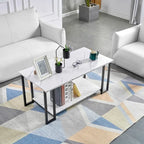 Table basse rectangulaire en fer de 39,37 L avec plateau en MDF, salle à manger, café, restaurant, plateau blanc, pieds dorés
