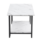 Table basse rectangulaire en fer de 39,37 L avec plateau en MDF, salle à manger, café, restaurant, plateau blanc, pieds dorés