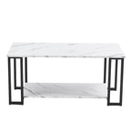 Table basse rectangulaire en fer de 39,37 L avec plateau en MDF, salle à manger, café, restaurant, plateau blanc, pieds dorés
