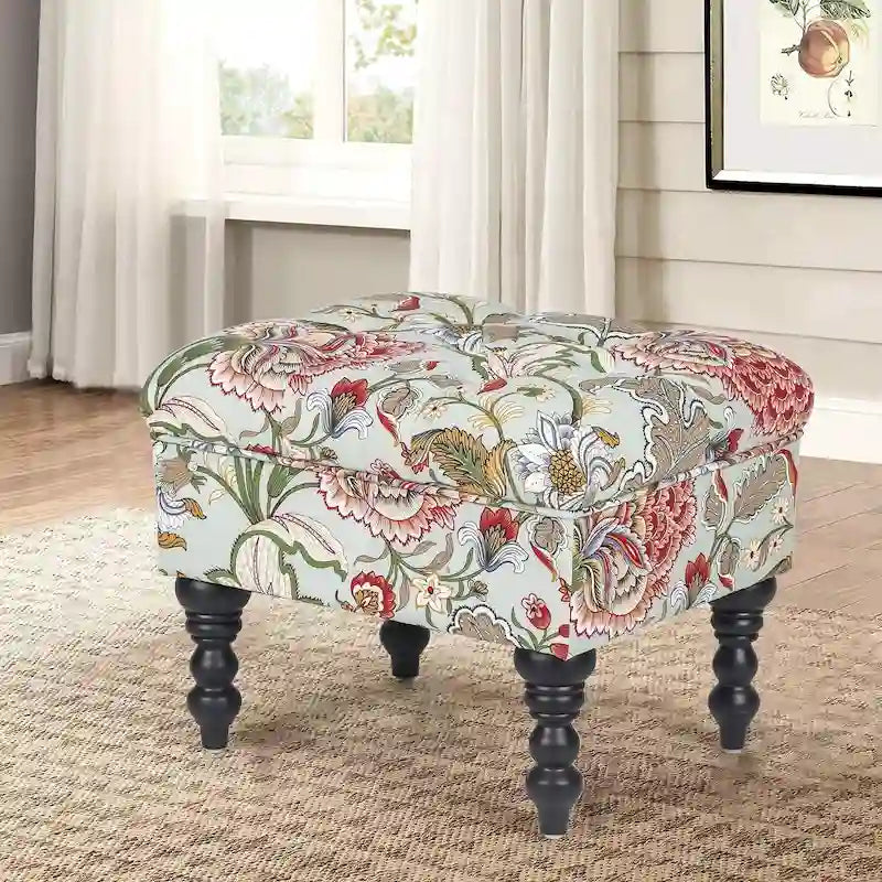 Adeco Ottoman Tabouret Repose-pieds capitonné Tissu Floral Coiffeuse