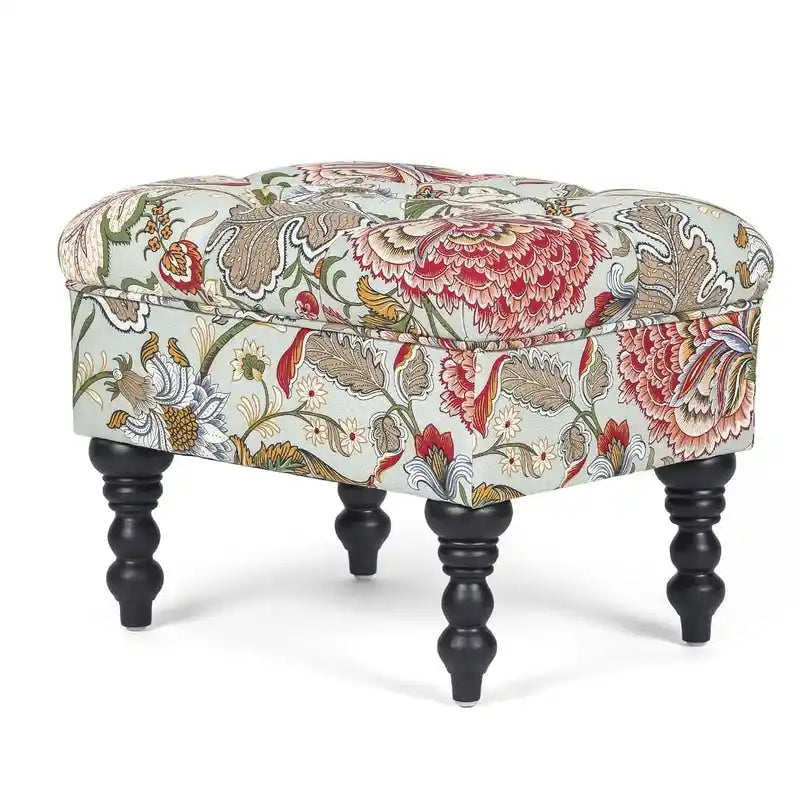 Adeco Ottoman Tabouret Repose-pieds capitonné Tissu Floral Coiffeuse