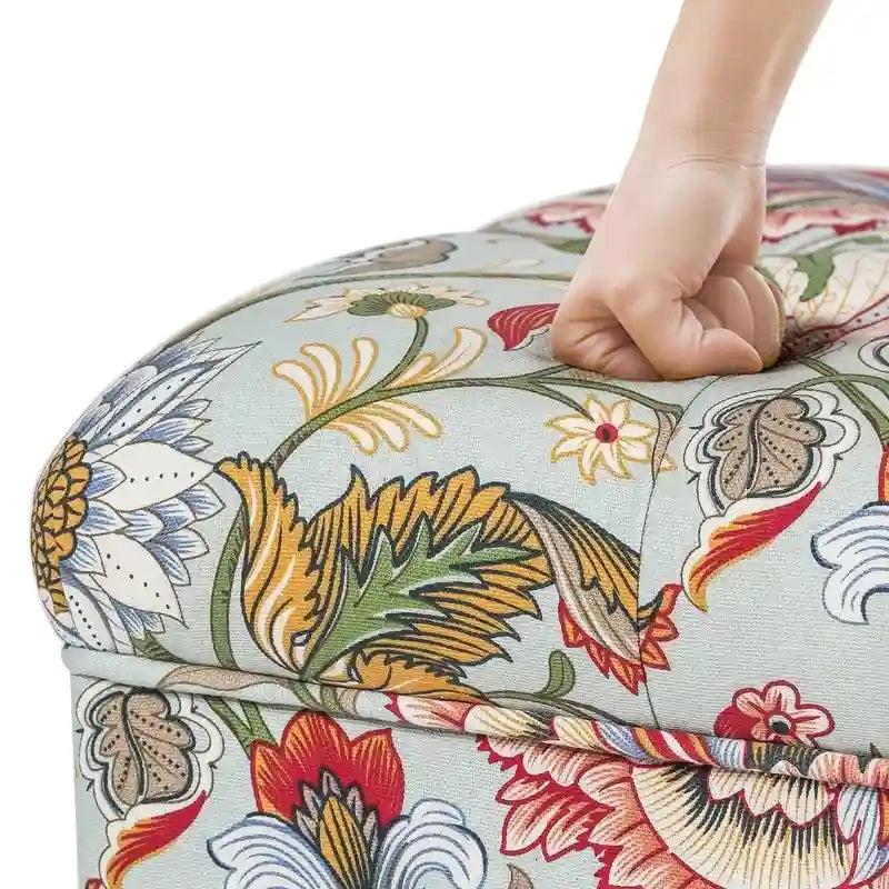 Adeco Ottoman Tabouret Repose-pieds capitonné Tissu Floral Coiffeuse