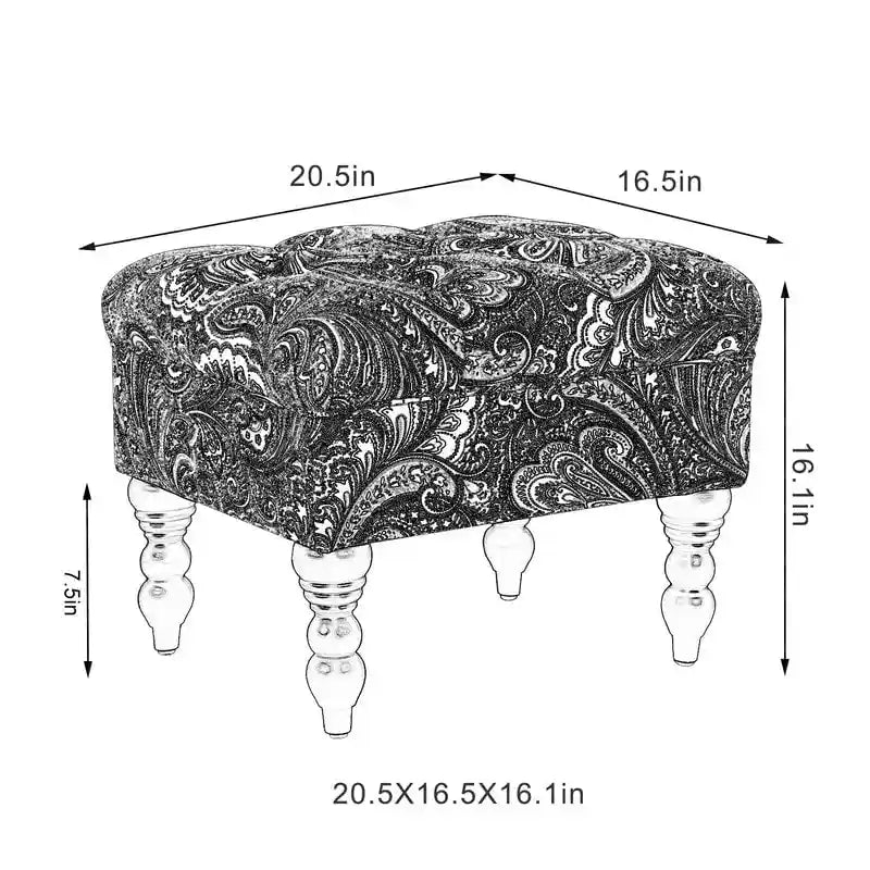 Adeco Ottoman Tabouret Repose-pieds capitonné Tissu Floral Coiffeuse