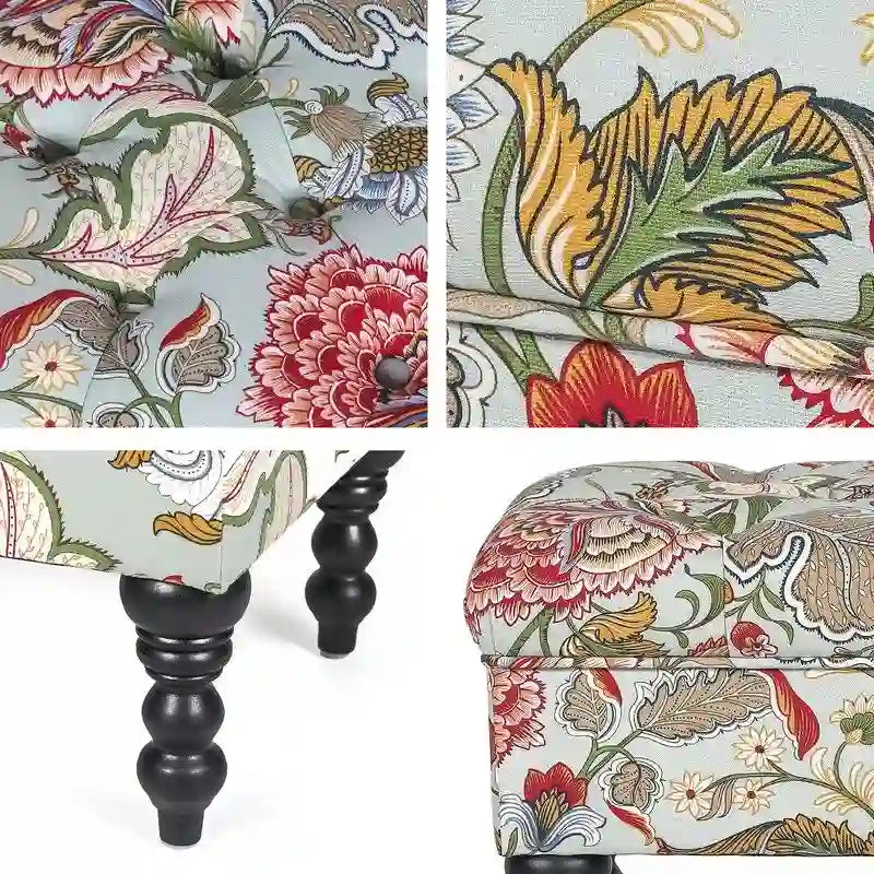 Adeco Ottoman Tabouret Repose-pieds capitonné Tissu Floral Coiffeuse