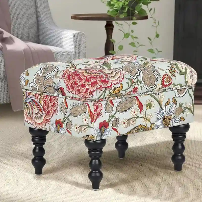 Adeco Ottoman Tabouret Repose-pieds capitonné Tissu Floral Coiffeuse