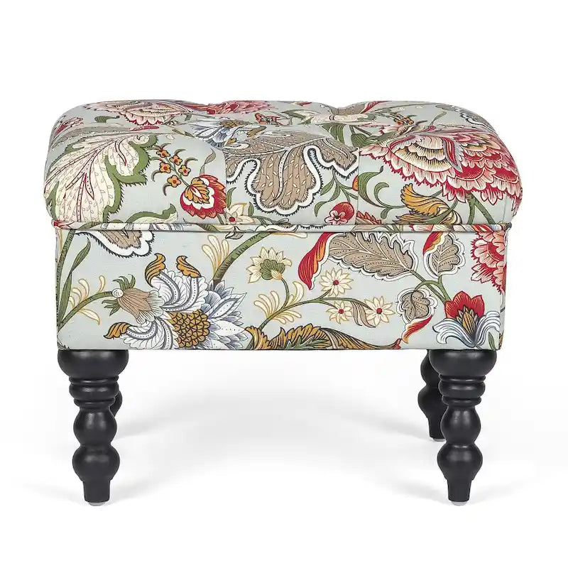 Adeco Ottoman Tabouret Repose-pieds capitonné Tissu Floral Coiffeuse