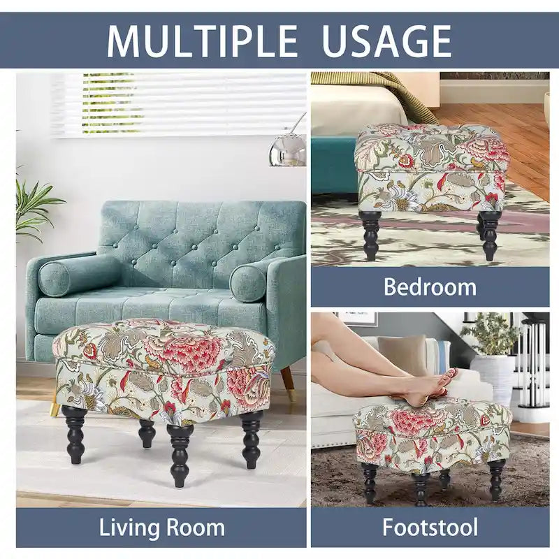 Adeco Ottoman Tabouret Repose-pieds capitonné Tissu Floral Coiffeuse