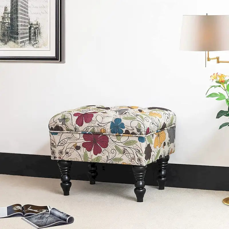 Adeco Ottoman Tabouret Repose-pieds capitonné Tissu Floral Coiffeuse