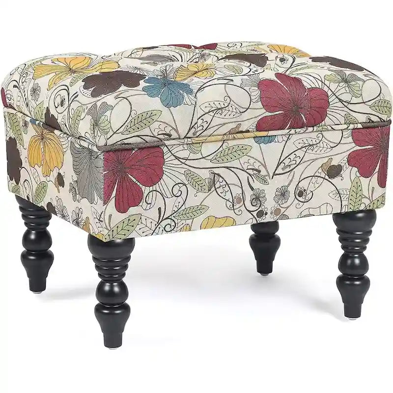 Adeco Ottoman Tabouret Repose-pieds capitonné Tissu Floral Coiffeuse
