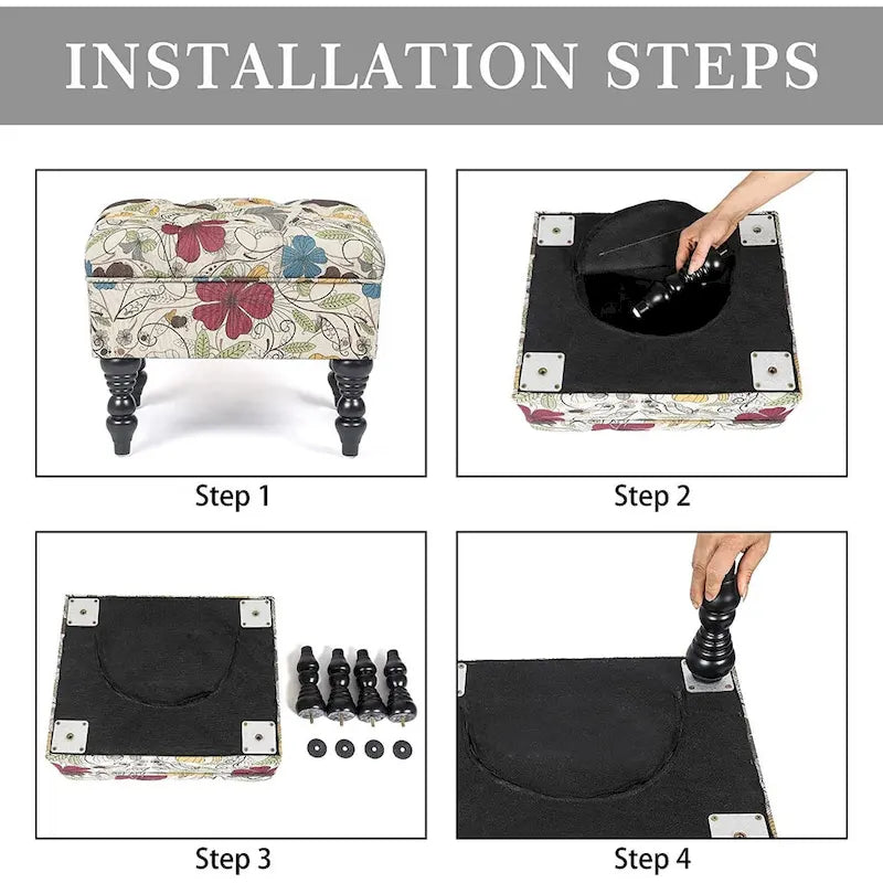 Adeco Ottoman Tabouret Repose-pieds capitonné Tissu Floral Coiffeuse