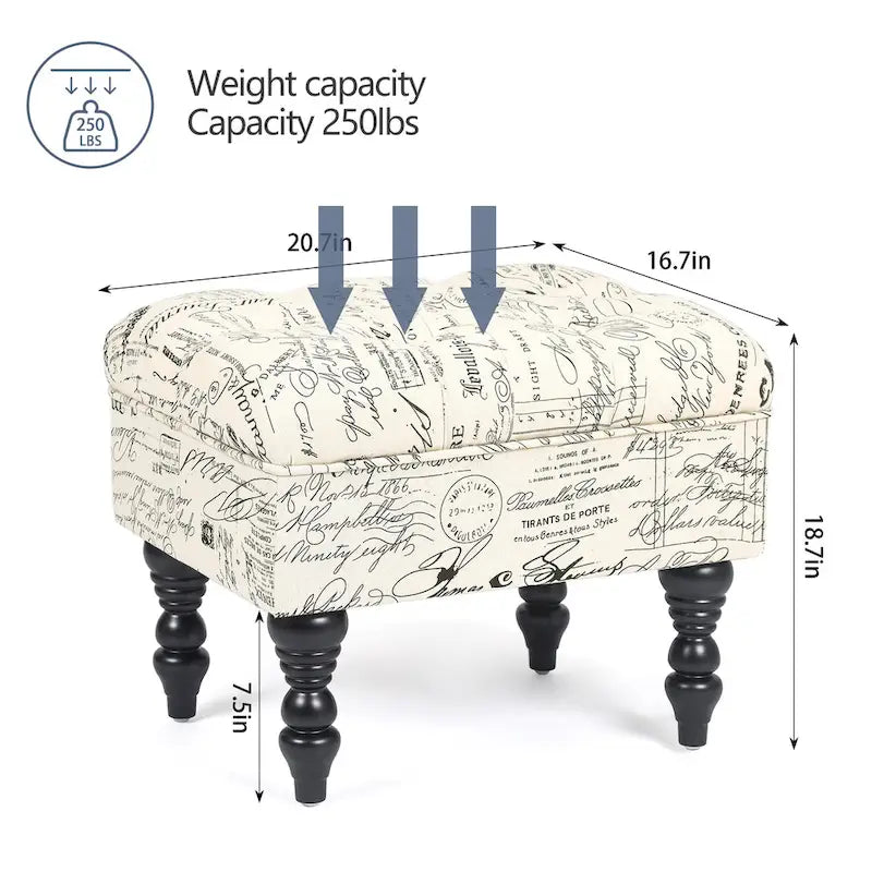 Adeco Ottoman Tabouret Repose-pieds capitonné Tissu Floral Coiffeuse
