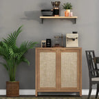 SICOTAS Rattan Sideboard Buffet Accent Storage Cabinet with 2 Doors - N/A
