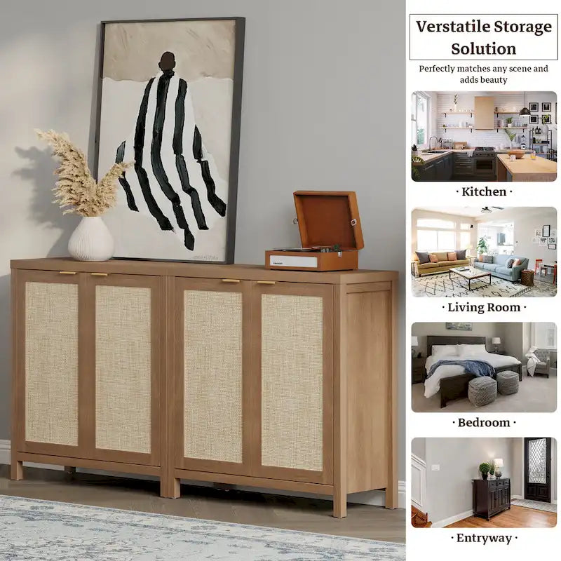 SICOTAS Rattan Sideboard Buffet Accent Storage Cabinet with 2 Doors - N/A