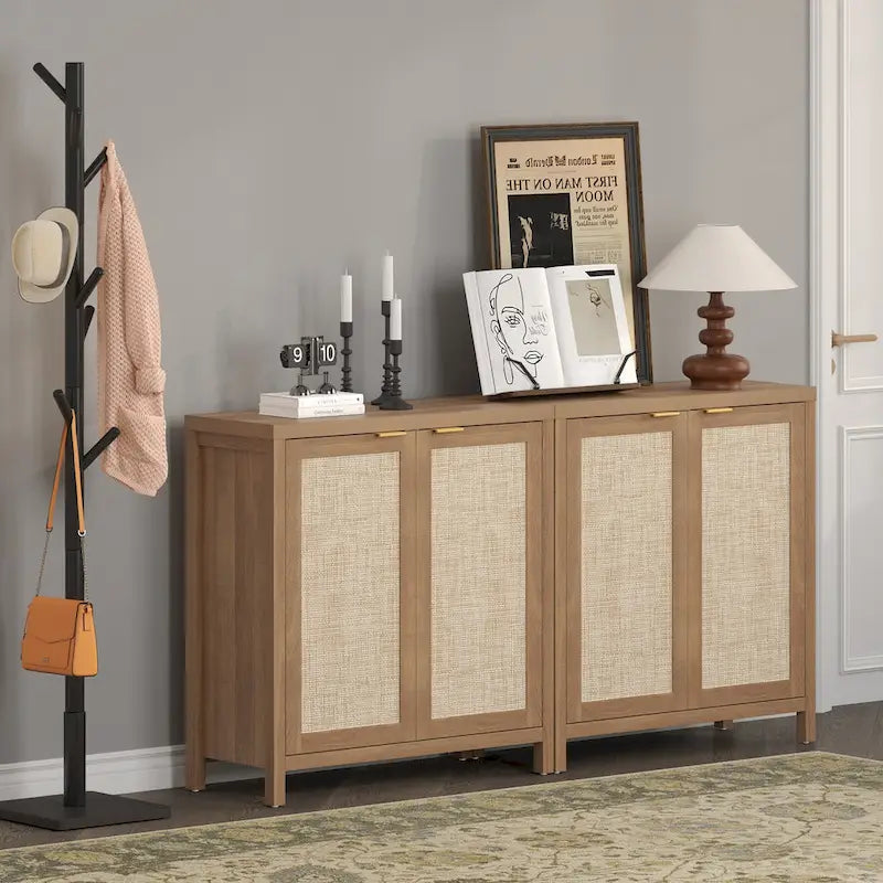 SICOTAS Rattan Sideboard Buffet Accent Storage Cabinet with 2 Doors - N/A