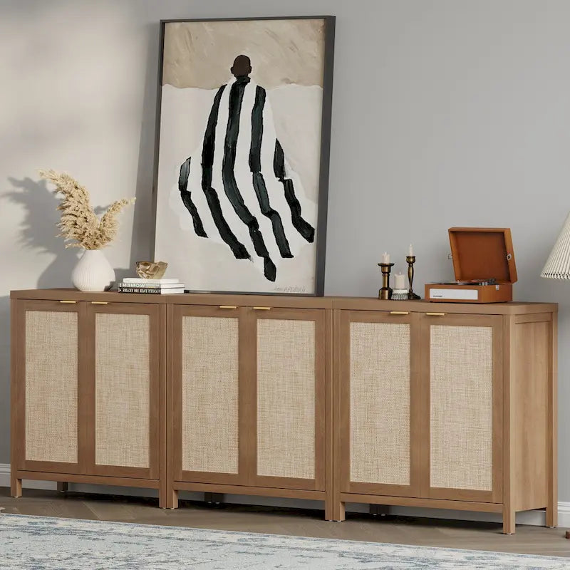 SICOTAS Rattan Sideboard Buffet Accent Storage Cabinet with 2 Doors - N/A