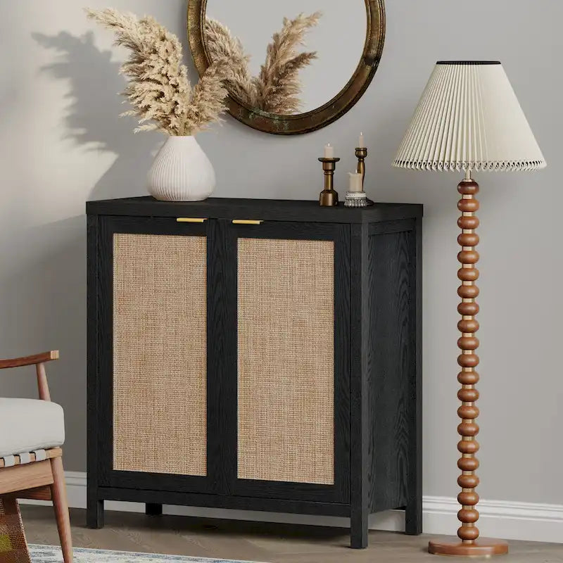 SICOTAS Rattan Sideboard Buffet Accent Storage Cabinet with 2 Doors - N/A