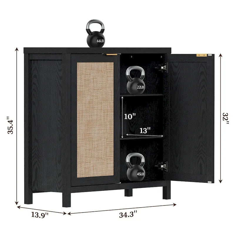 SICOTAS Rattan Sideboard Buffet Accent Storage Cabinet with 2 Doors - N/A