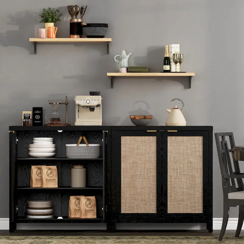 SICOTAS Rattan Sideboard Buffet Accent Storage Cabinet with 2 Doors - N/A