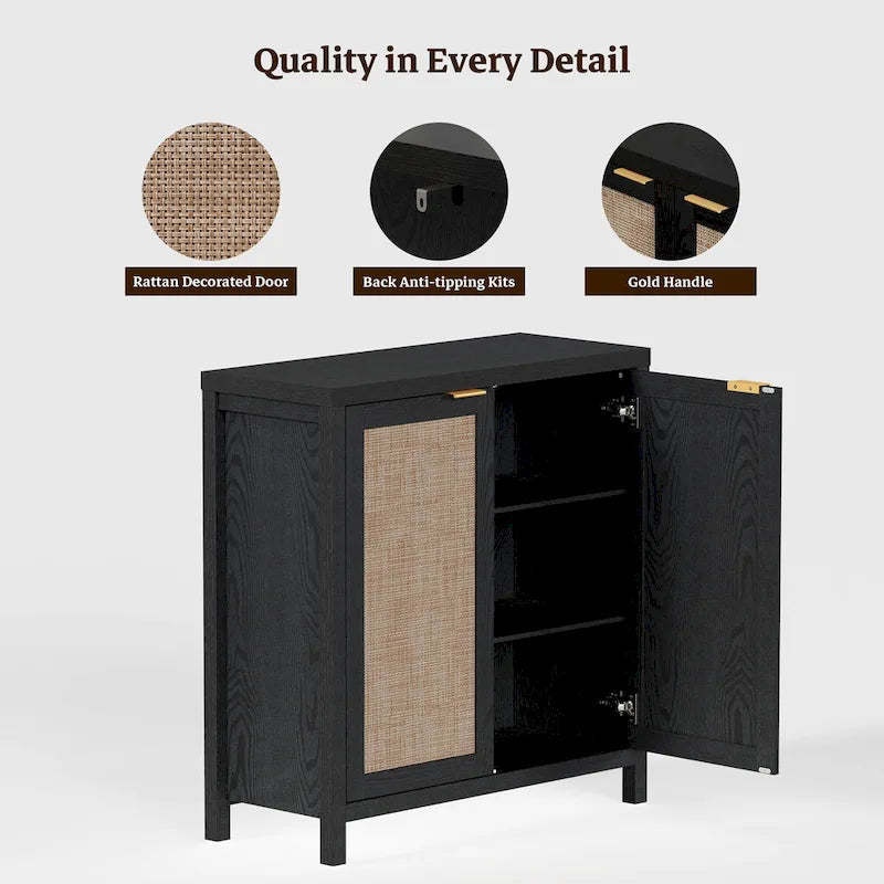 SICOTAS Rattan Sideboard Buffet Accent Storage Cabinet with 2 Doors - N/A