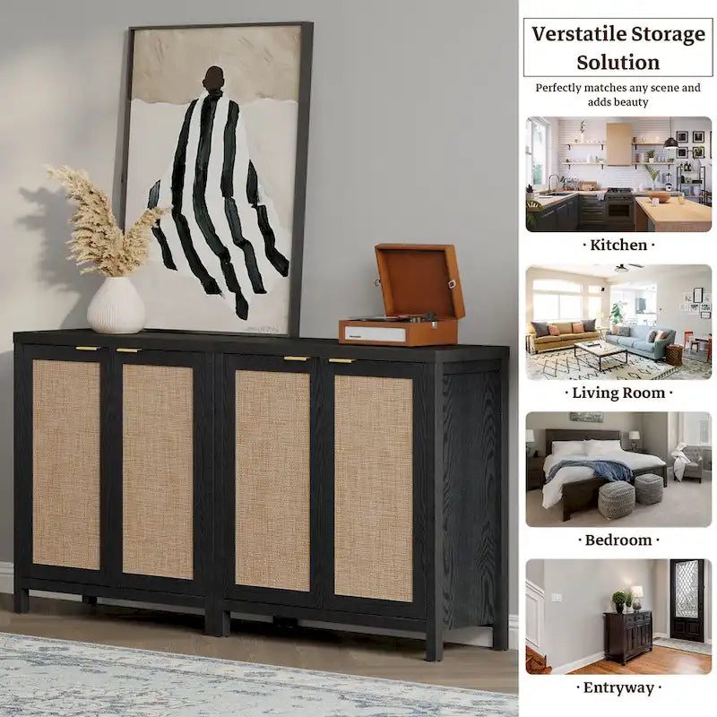 SICOTAS Rattan Sideboard Buffet Accent Storage Cabinet with 2 Doors - N/A