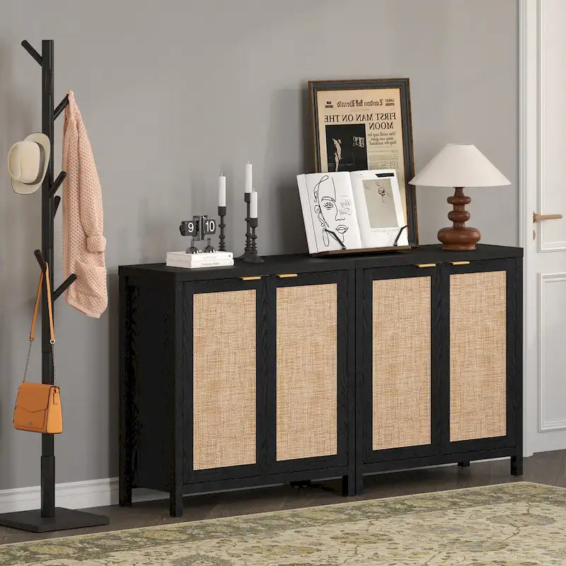 SICOTAS Rattan Sideboard Buffet Accent Storage Cabinet with 2 Doors - N/A