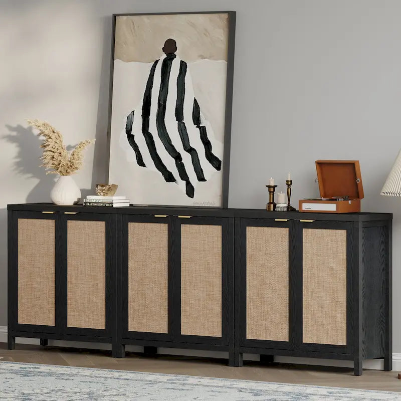 SICOTAS Rattan Sideboard Buffet Accent Storage Cabinet with 2 Doors - N/A