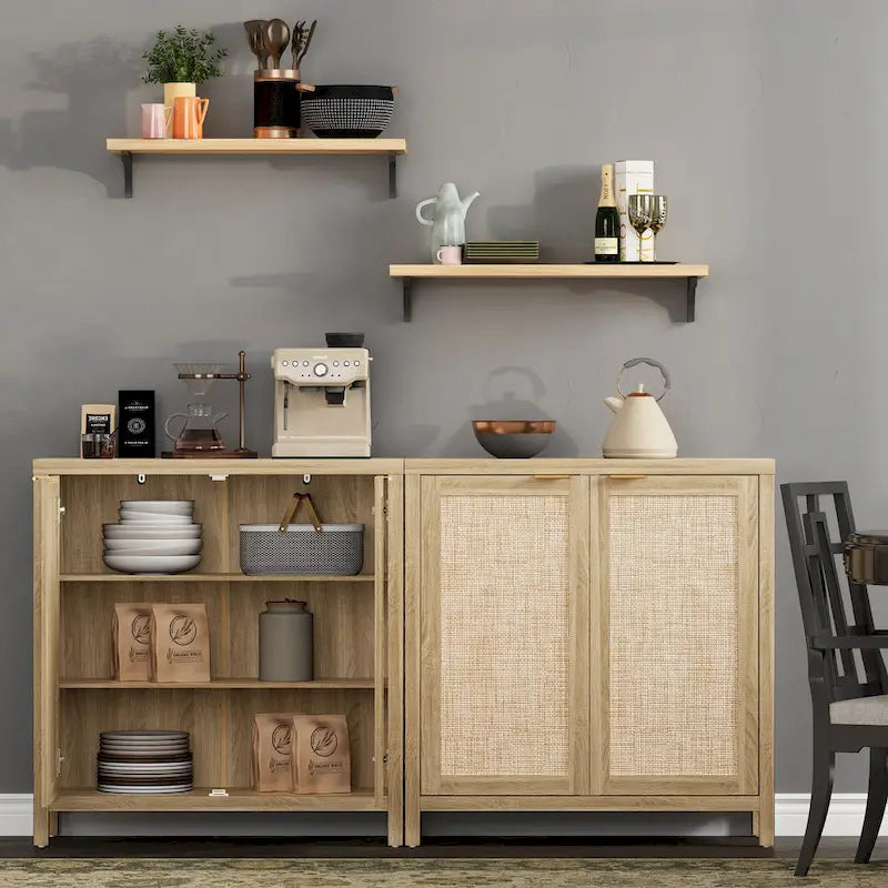 SICOTAS Rattan Sideboard Buffet Accent Storage Cabinet with 2 Doors - N/A