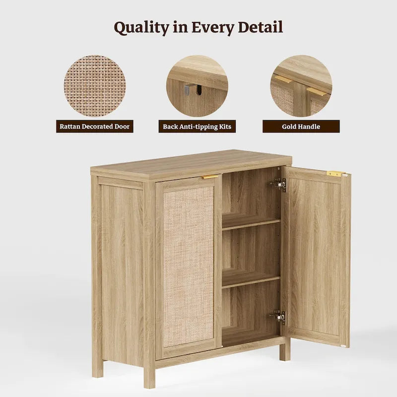 SICOTAS Rattan Sideboard Buffet Accent Storage Cabinet with 2 Doors - N/A