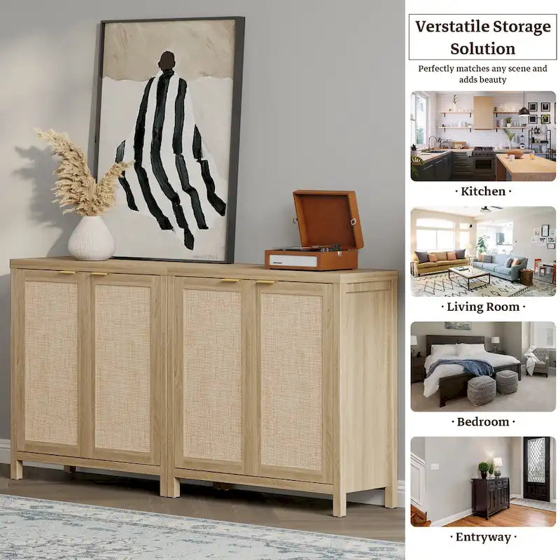 SICOTAS Rattan Sideboard Buffet Accent Storage Cabinet with 2 Doors - N/A