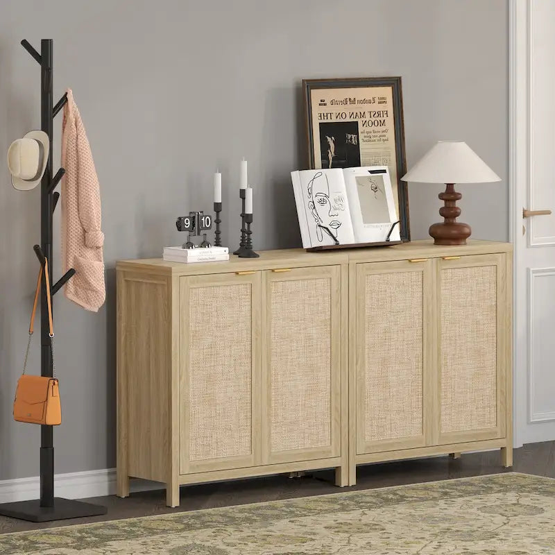 SICOTAS Rattan Sideboard Buffet Accent Storage Cabinet with 2 Doors - N/A