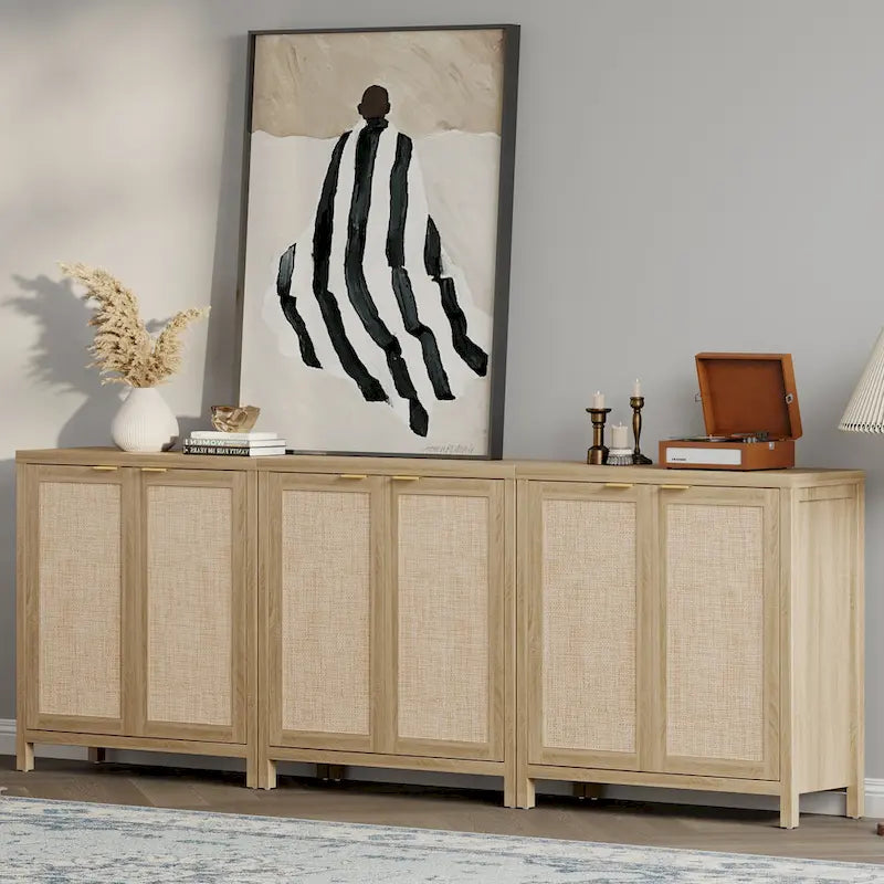 SICOTAS Rattan Sideboard Buffet Accent Storage Cabinet with 2 Doors - N/A