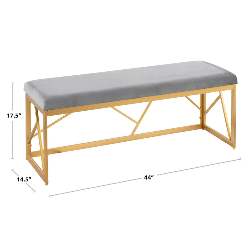 Silver Orchid Sala Glam Metal Upholstered Bench