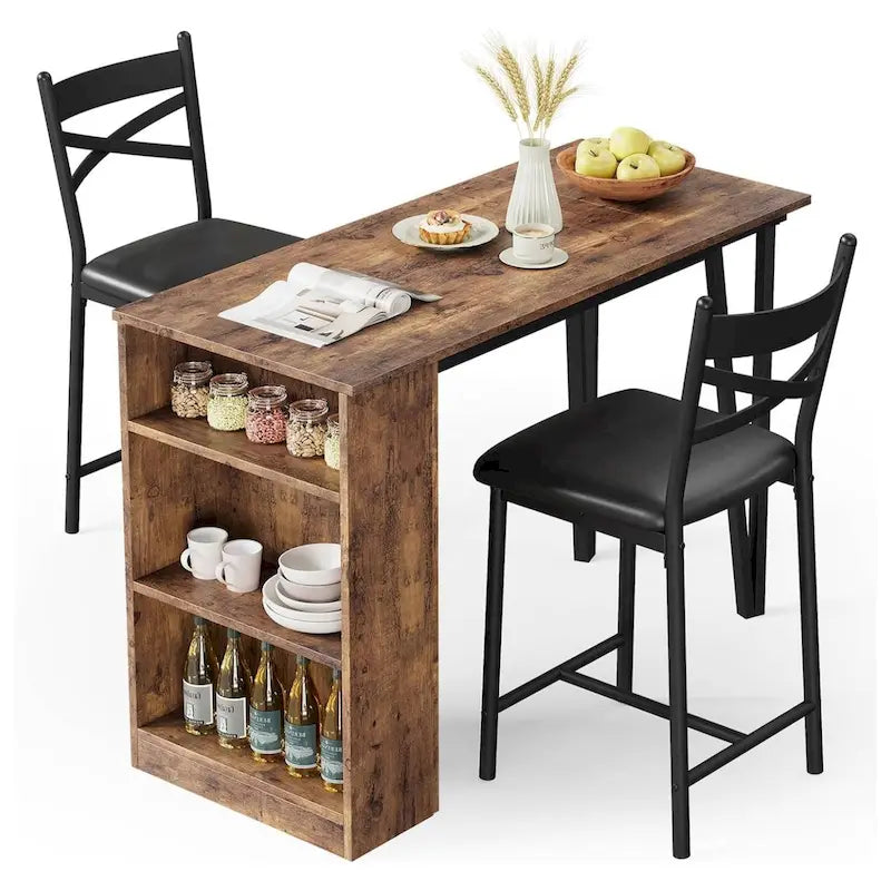 Ensemble de salle à manger moderne extensible avec 3 rangements - N/A