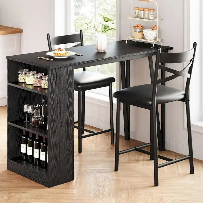 Ensemble de salle à manger moderne extensible avec 3 rangements - N/A