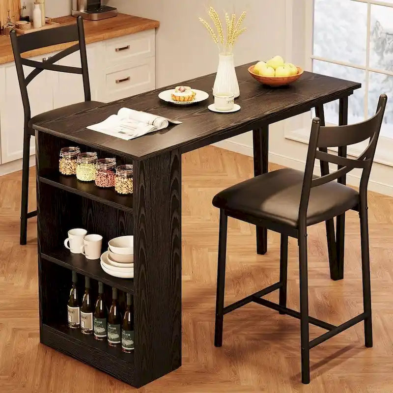 Ensemble de salle à manger moderne extensible avec 3 rangements - N/A