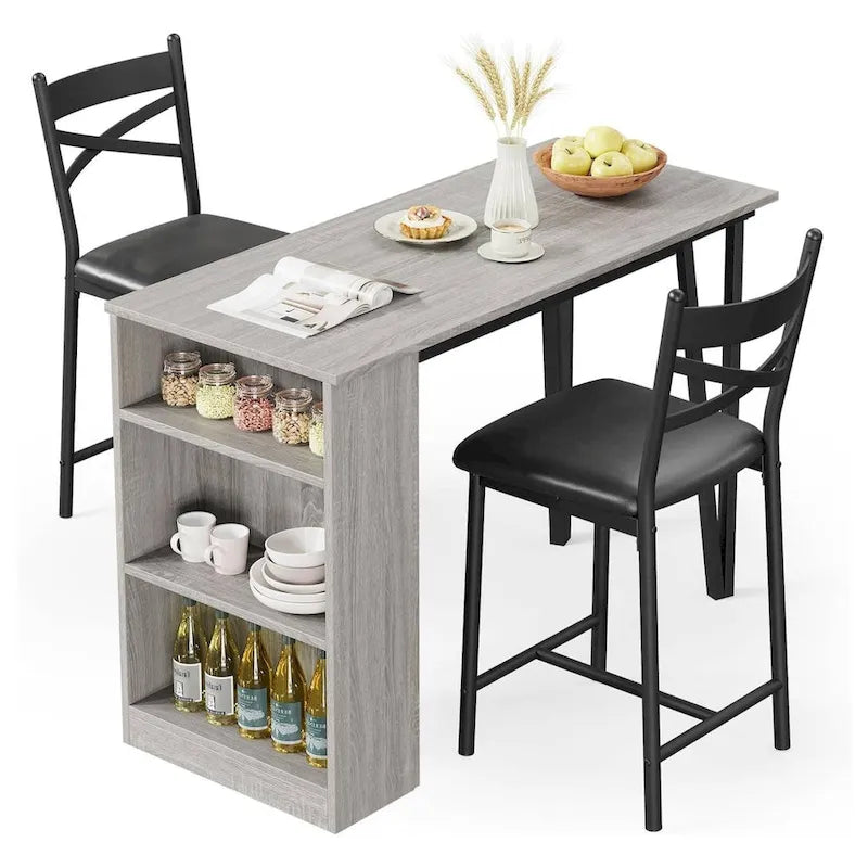 Ensemble de salle à manger moderne extensible avec 3 rangements - N/A