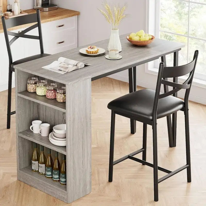 Ensemble de salle à manger moderne extensible avec 3 rangements - N/A