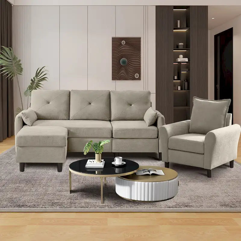 Ensemble de canapé sectionnel 3 pièces avec pouf et fauteuil