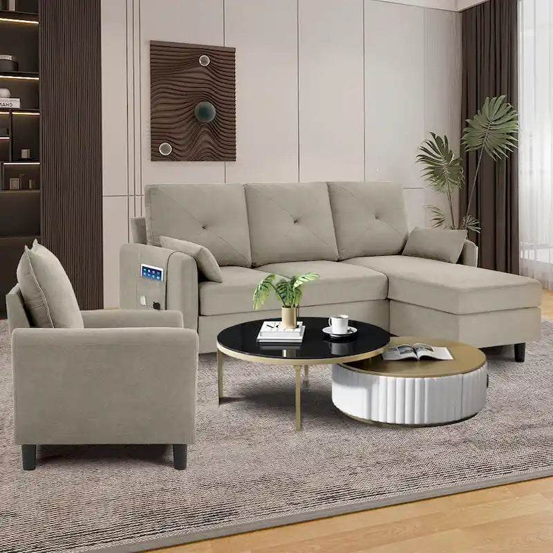 Ensemble de canapé sectionnel 3 pièces avec pouf et fauteuil