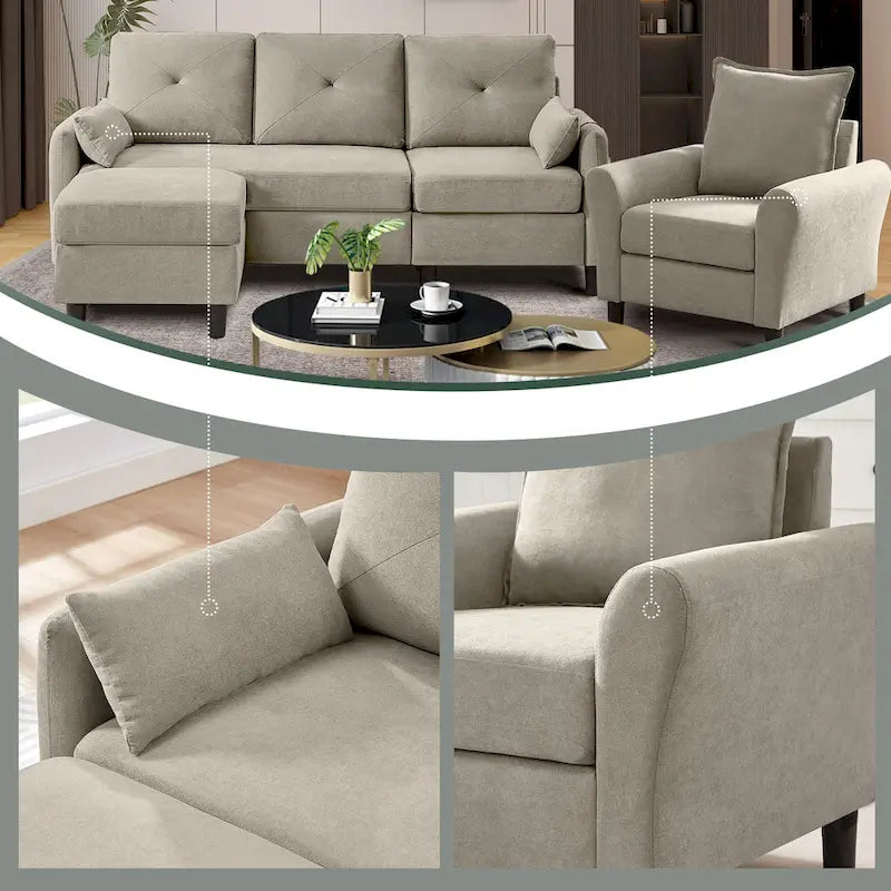Ensemble de canapé sectionnel 3 pièces avec pouf et fauteuil
