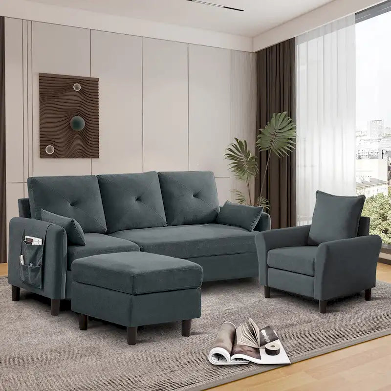 Ensemble de canapé sectionnel 3 pièces avec pouf et fauteuil