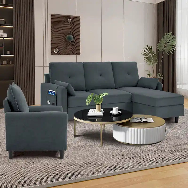 Ensemble de canapé sectionnel 3 pièces avec pouf et fauteuil