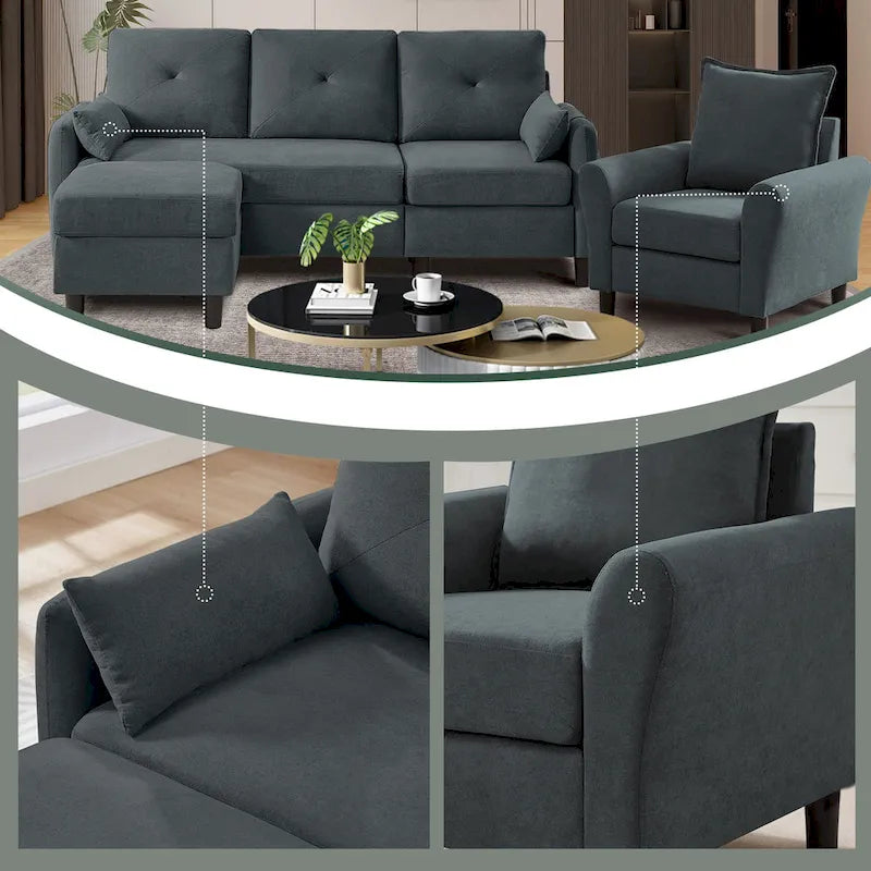 Ensemble de canapé sectionnel 3 pièces avec pouf et fauteuil