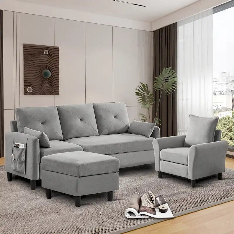 Ensemble de canapé sectionnel 3 pièces avec pouf et fauteuil