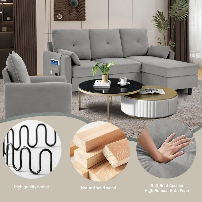 Ensemble de canapé sectionnel 3 pièces avec pouf et fauteuil