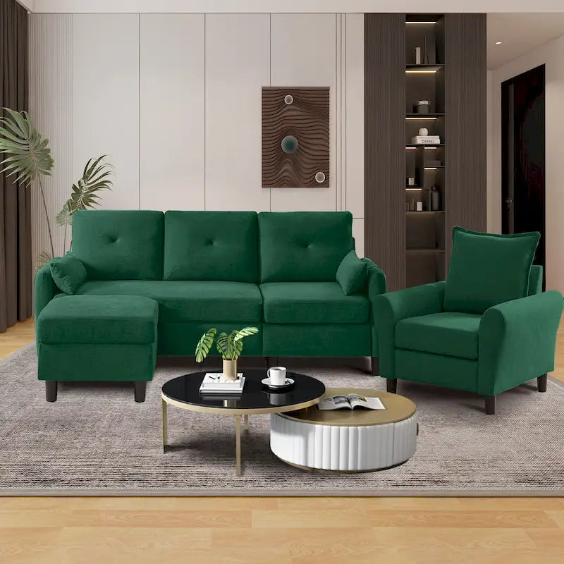 Ensemble de canapé sectionnel 3 pièces avec pouf et fauteuil